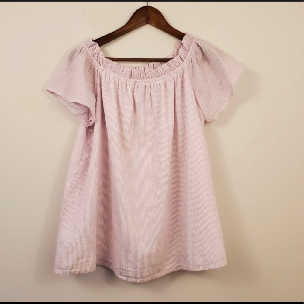 👚 Bella Sky Pink/White striped ruffle top sz M 👚